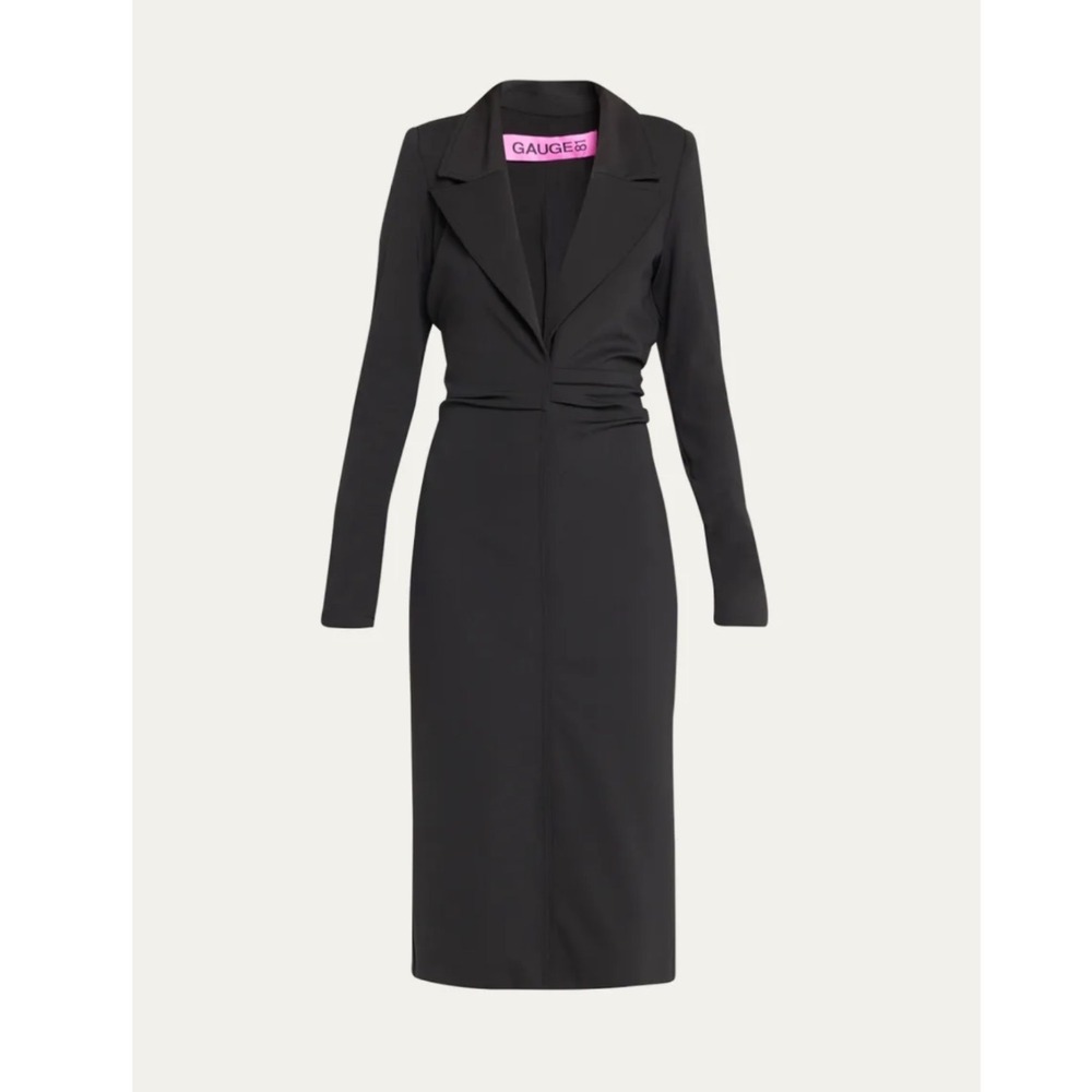 Gauge81 Moata Black Long Sleeve Blazer Dress Midi Ruched Waist Size M NWT